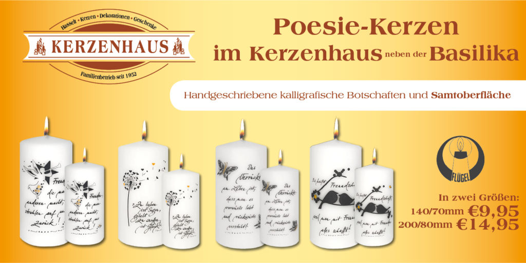 Die Poesie-Kerzen von Kerzen Flügel sind ein optisches und, durch die weiche Samtoberfläche, auch haptisches Erlebnis.